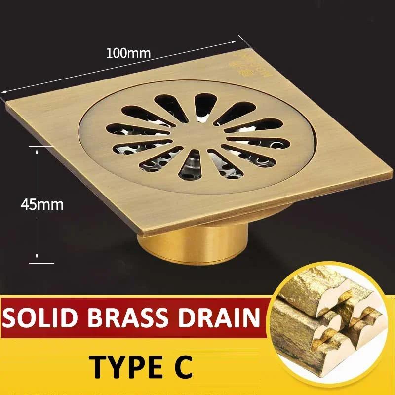 Euro Square Floor Drains Antique Brass Shower Hardware Bathroom Accessories Floor Drain Deodorant Floor Drain Strainer Cover