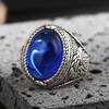 Retro Oval Sapphire Men's Ring: Stylish Open-Band with Electroplated Inlay