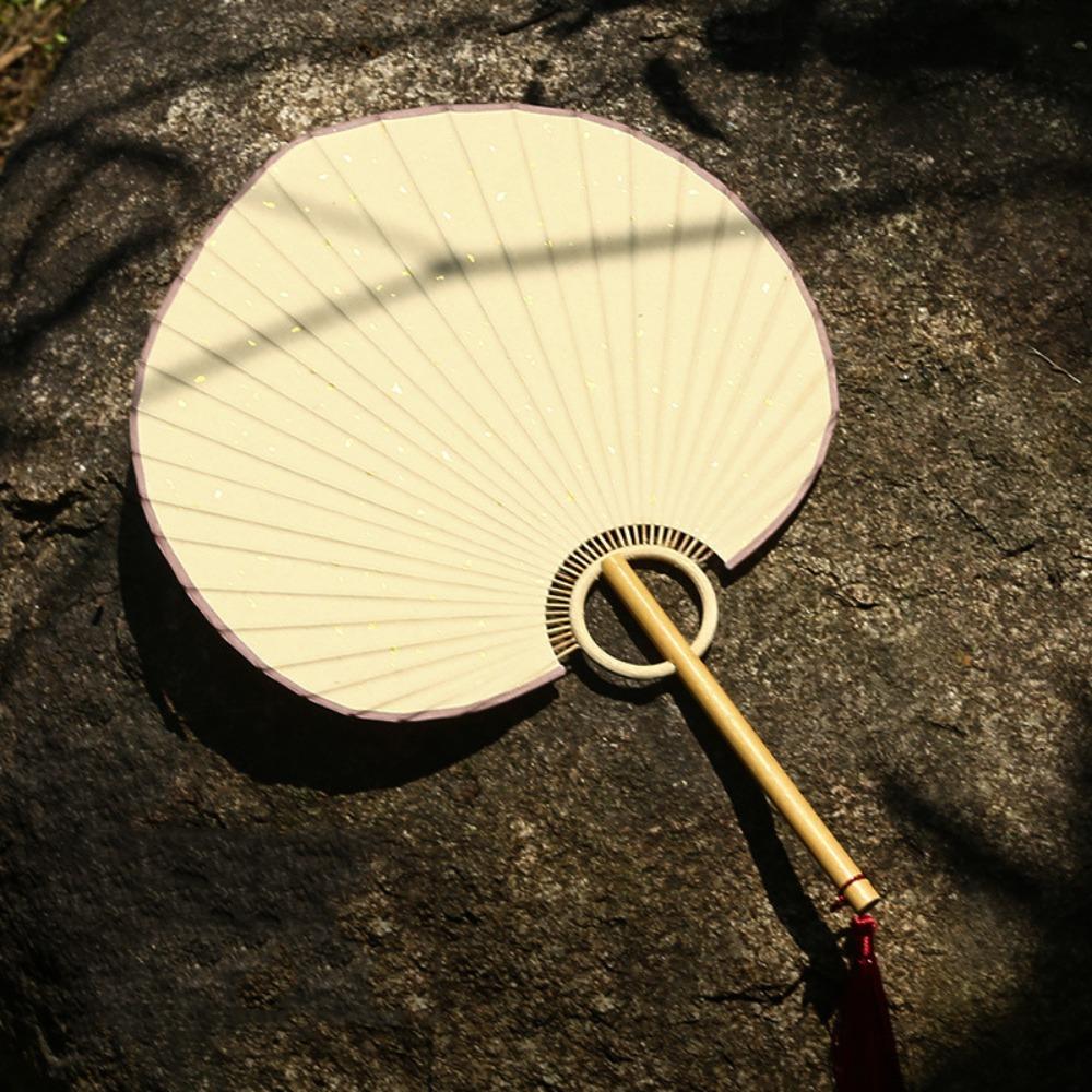 Handmade Japanese Style DIY Fan Bamboo Handle Round Fan Hand Painted Fan  Painting Creation