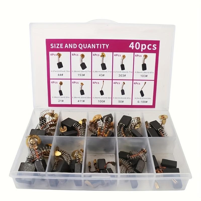 Набор из 40 штук угольных щеток 10 моделей, пропитанных медью, для ремонта электродвигателей промышленного оборудования