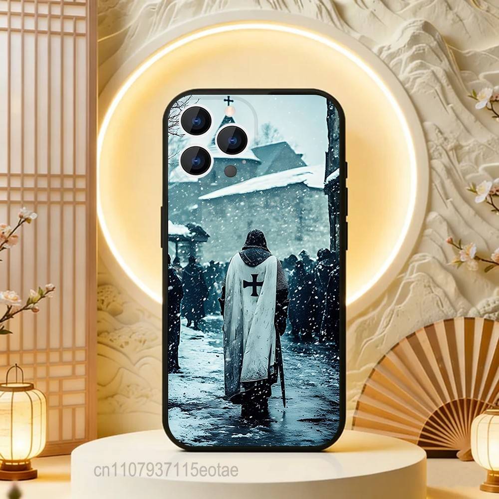 Крестоносец Тамплиер Рыцарь Искусство Черный Мягкий Чехол Для iPhone 17 13 14 15 11 16 12 Pro Max Pro Max Plus E Air Mini Чехол Оболочка для Телефона