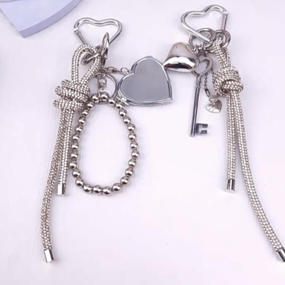 Phone Lanyard Heart Key Keyring Rhinestone Crystal Chain Pendant Mini Love Mirror Keychain Gift