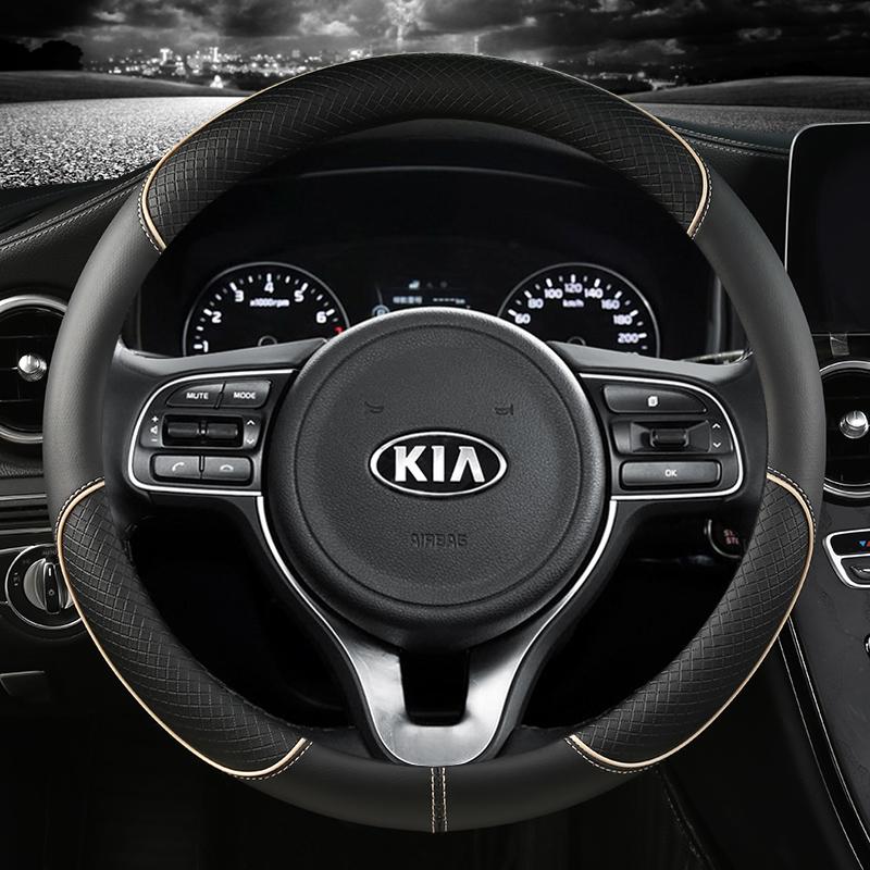 BTQNM1 Pu Leather Car Steering Wheel Cover 38cm For Kia Rio 2 3 4 X Line Kombi Sedan K2 K3 K4 K5 KX1 KX3 KX5 Sportage Auto Accessories