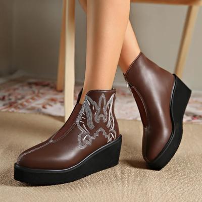 Мода 2025 года, продажа новых стильных коротких сапог, модные дизайнерские ботильоны из искусственной кожи с толстым дном и танкеткой, модные сапоги