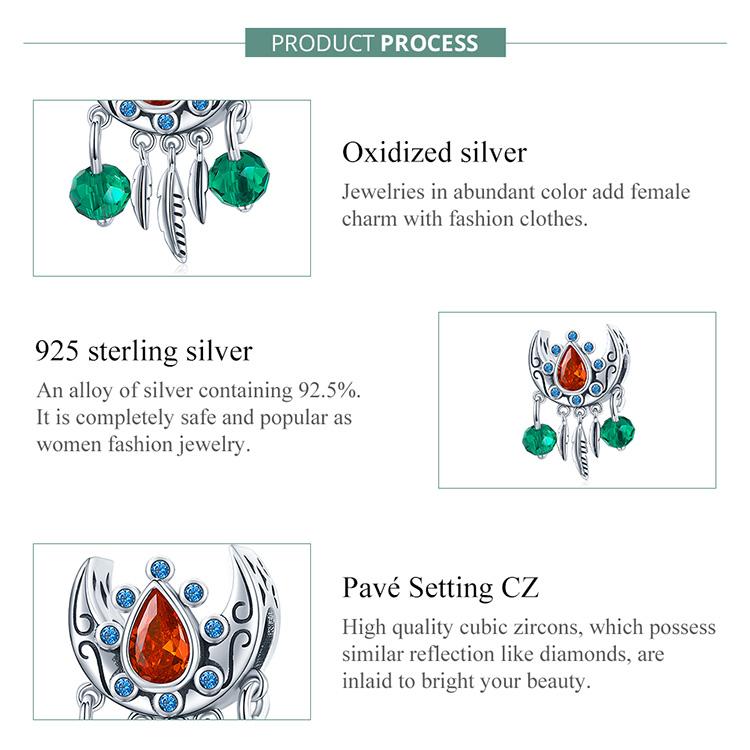 BAMOER стерлингового серебра 925 пробы Винтаж Ловец снов богемный рубин циркон подвеска для оригинального браслета