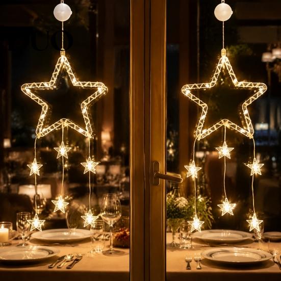 Gift for Holiday Decoration LED Christmas Window Star Decoration, Battery Operated Hanging Warm Winter Home Seasonal Lighting Lighted Shaped