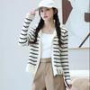 Повседневный корейский полосатый вязаный кардиган с капюшоном, свитер, женский осенний свитер с длинными рукавами и маленьким свежим кисточкой, кардиган, женский топ