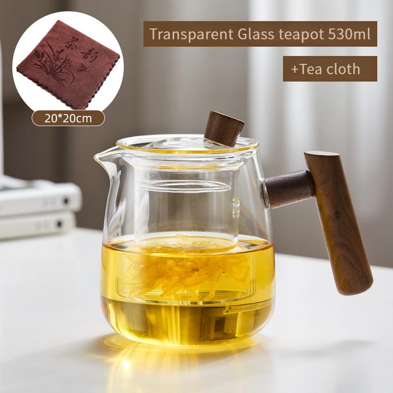 GIANXI Heated Tea Pot Anti-Scald Solid Wood Handle Filter Pots Thickened High Borosilicate Glass Tea Water Separation Teapot