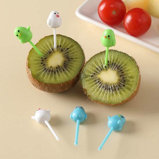 5/6/10Pcs Fruit Fork Reusable Cartoon Cute Chick Food Selection Mini Dessert Toothpick