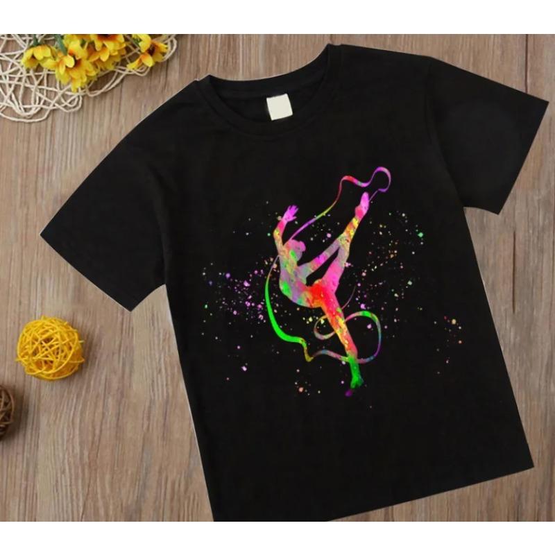 Watercolor Gymnastic Girl Print Children 'S T -Shirts Kids Black Tshirt Gym Excercise Sport Lover Birthday Gift Custom T Shirttops