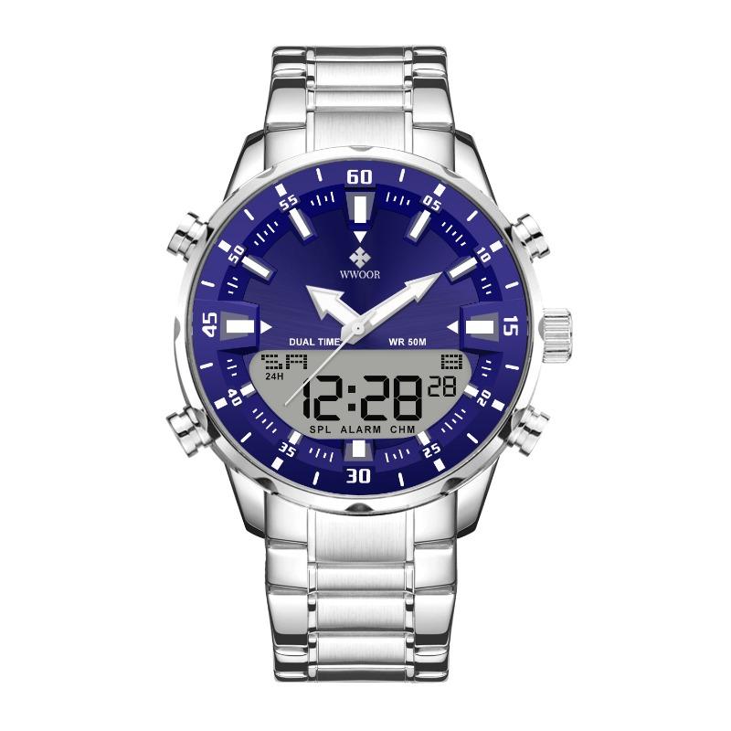 WWOOR New Steel Belt Cool Fashion Luminous Men's Watches Quartz Waterproof Movement Men's Hundred Wan Watch