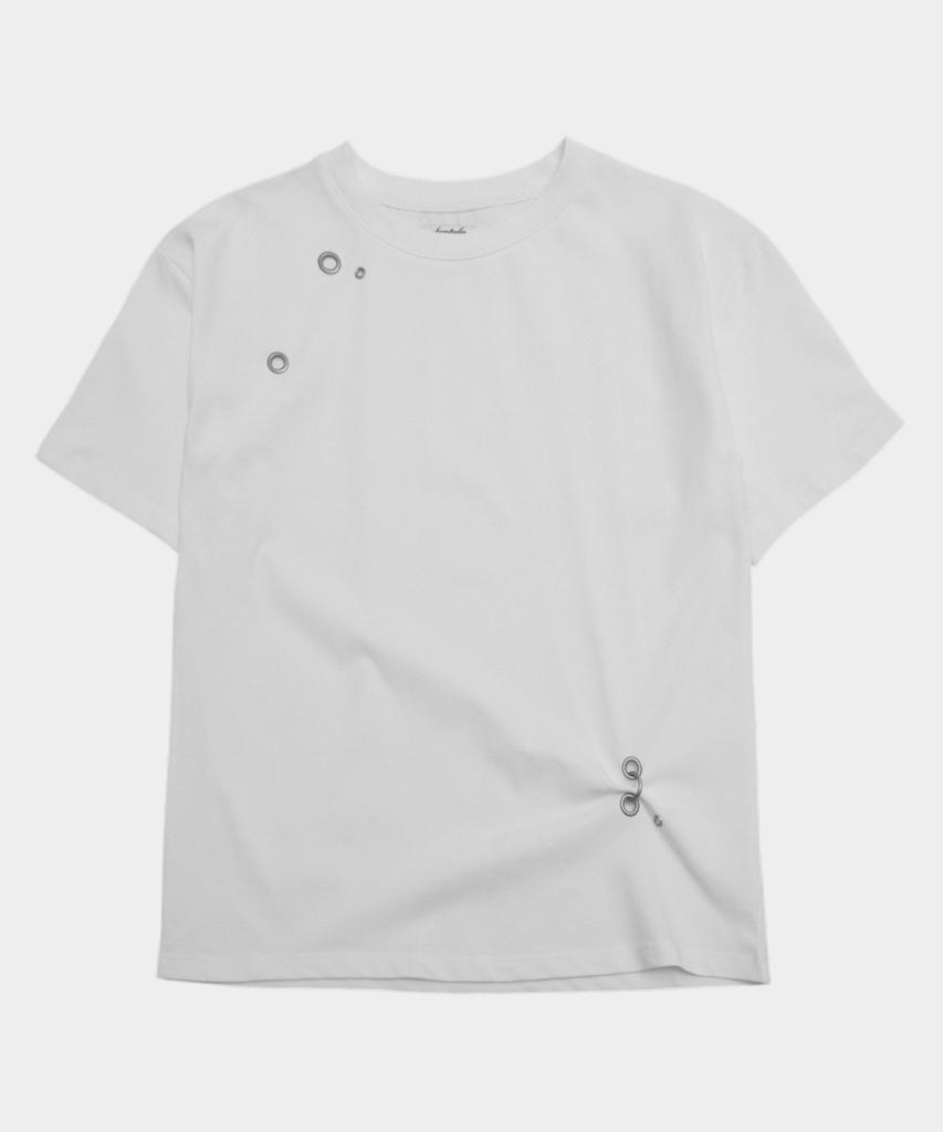 PLACESTUDIOMAN Multi Basic Ring Detail Eyelet Point Oversized Short Sleeve T-Shirt_3 Colors