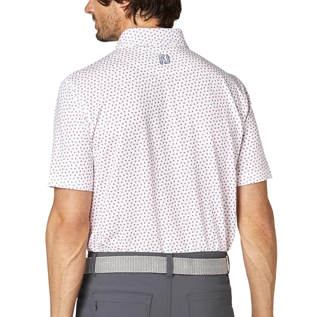 FootJoy Men's White Ball Print Short Sleeve Golf Shirt, Size XL (FJ-S25-S13, 34556-XL)