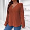 YYFS Women's Fashion Plus Size Casual Fall Winter Solid Color Print Long Sleeve V-Neck Pullovers & Long Sleeves