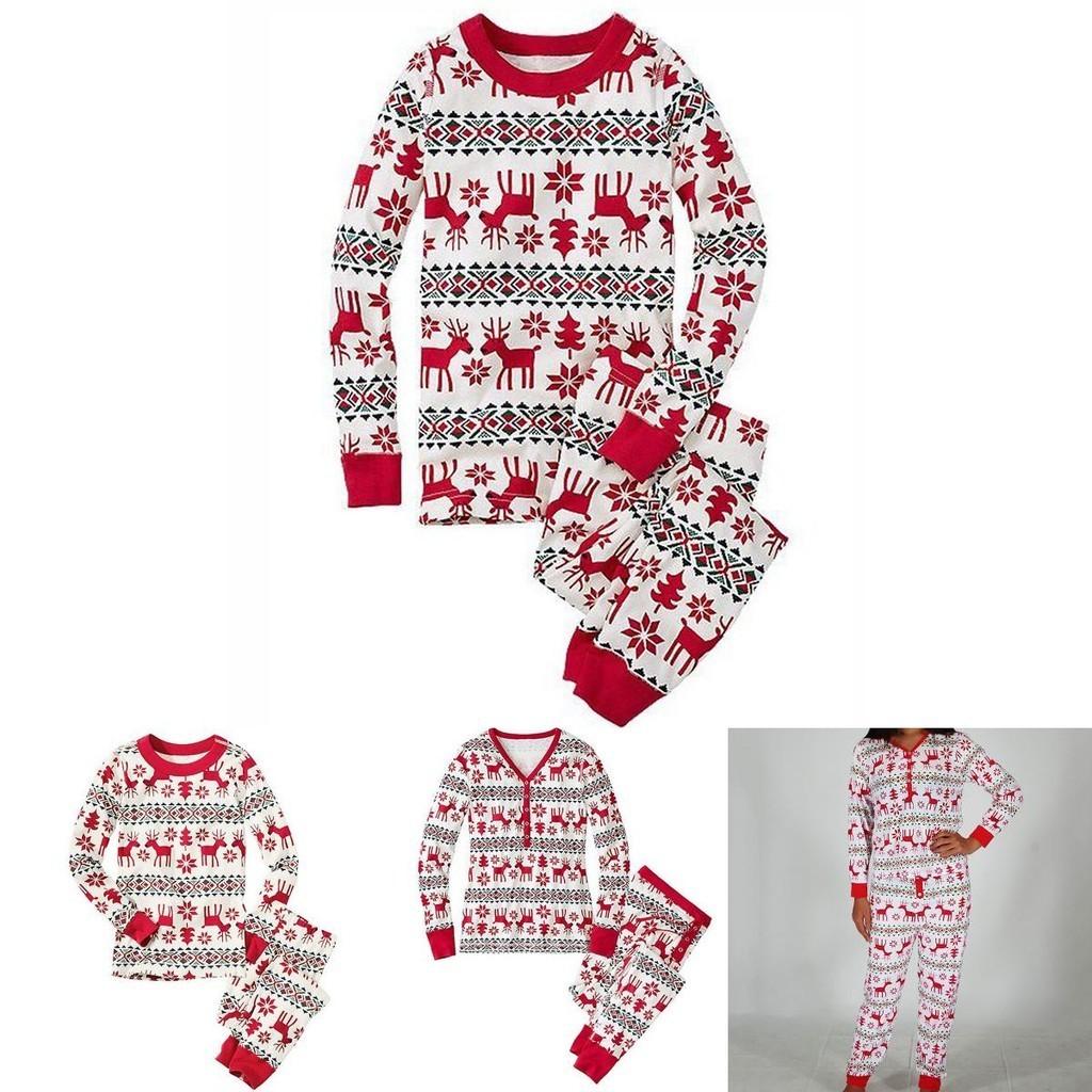 Festive Christmas Family Pajamas Set For Men Women Baby Kids Featuring Deer Print Design