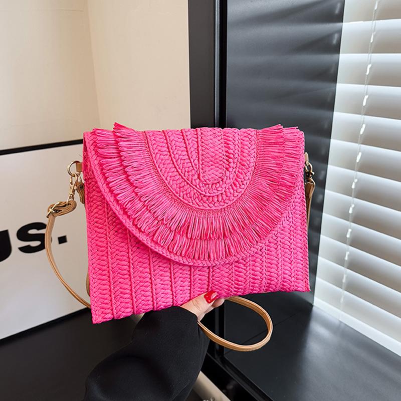 Клатч из рафии, женская модная соломенная сумка для ужина с кисточками, женская летняя повседневная сумка для отдыха, женская большая сумка через плечо