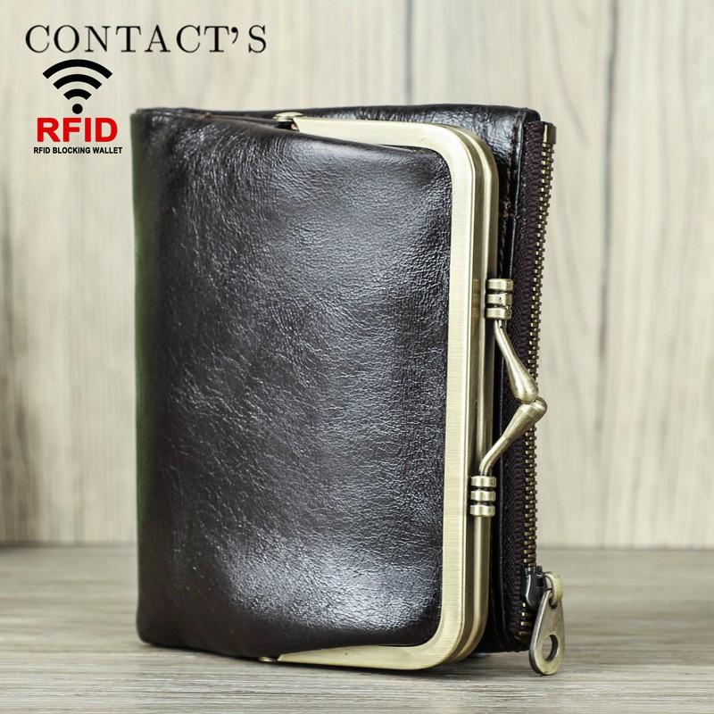 Женский короткий кожаный кошелек из натуральной кожи, RFID, антимагнитный, повседневный, с железной петлей, многофункциональный