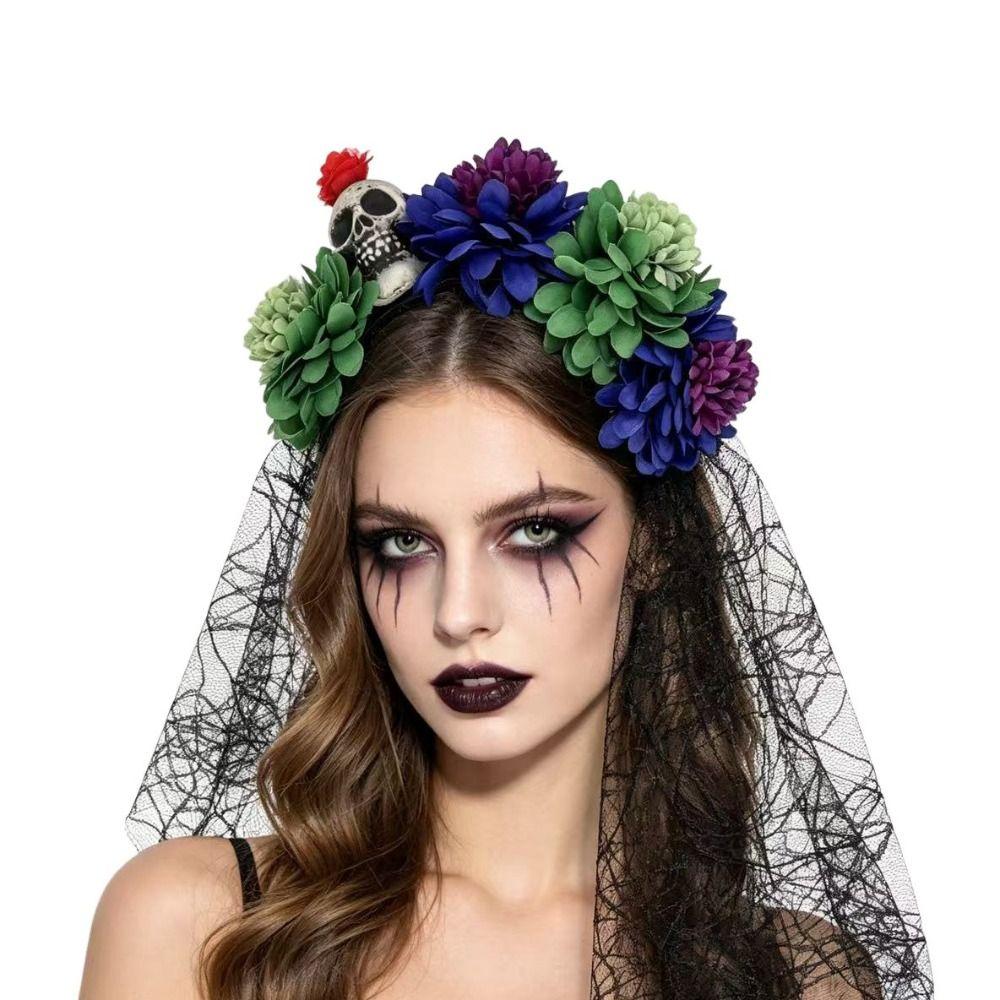 Floral Halloween Skull Hair Hoop Artificial Flower Festive Costume Headwear Cosplay Events