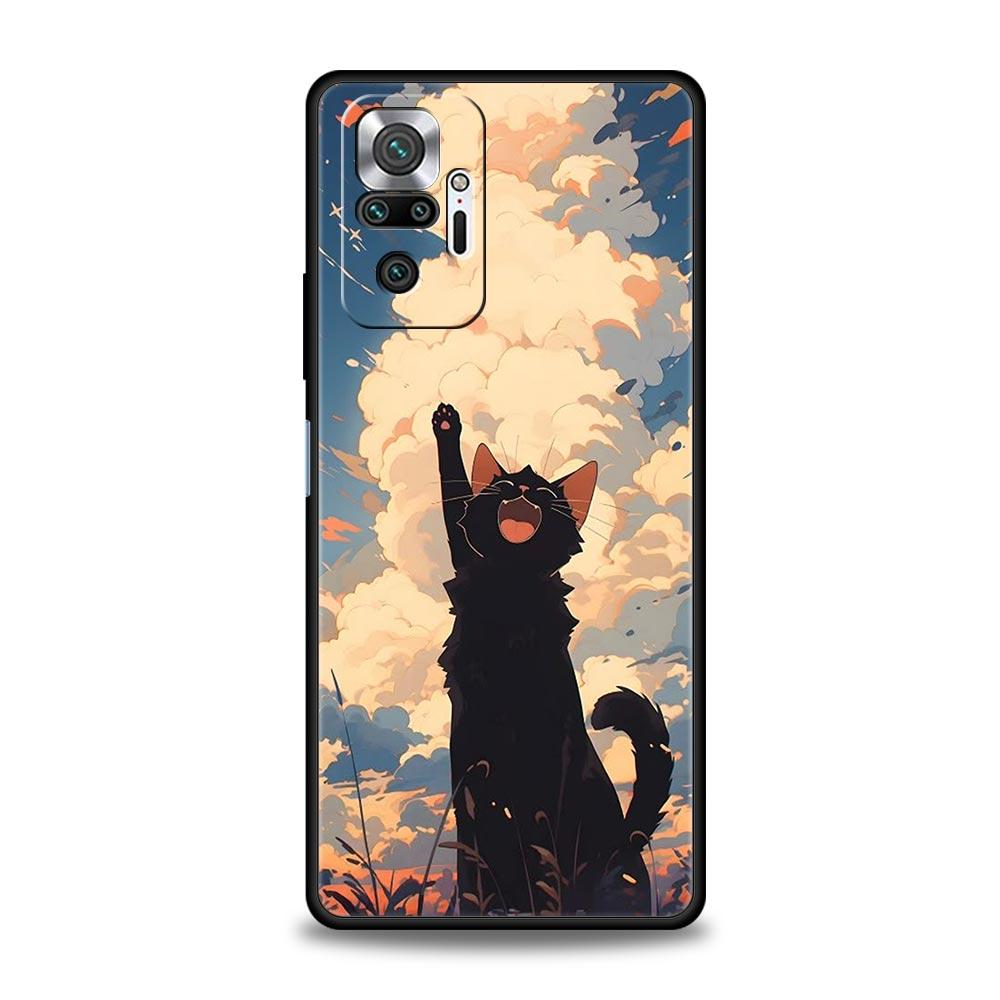 Чехол для телефона 'Кот Ван Гог Звездная ночь' для Xiaomi Redmi Note 14 13 5G 10 11 12 Pro Plus 4G 14C 13C 12C 10C Черный