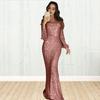 Women Prom Dress Tassel Sleeves Sheath Slim Fit V Neck Solid Color Sequin Fishtail Hem Evening Dress Cocktail Party Maxi Dress