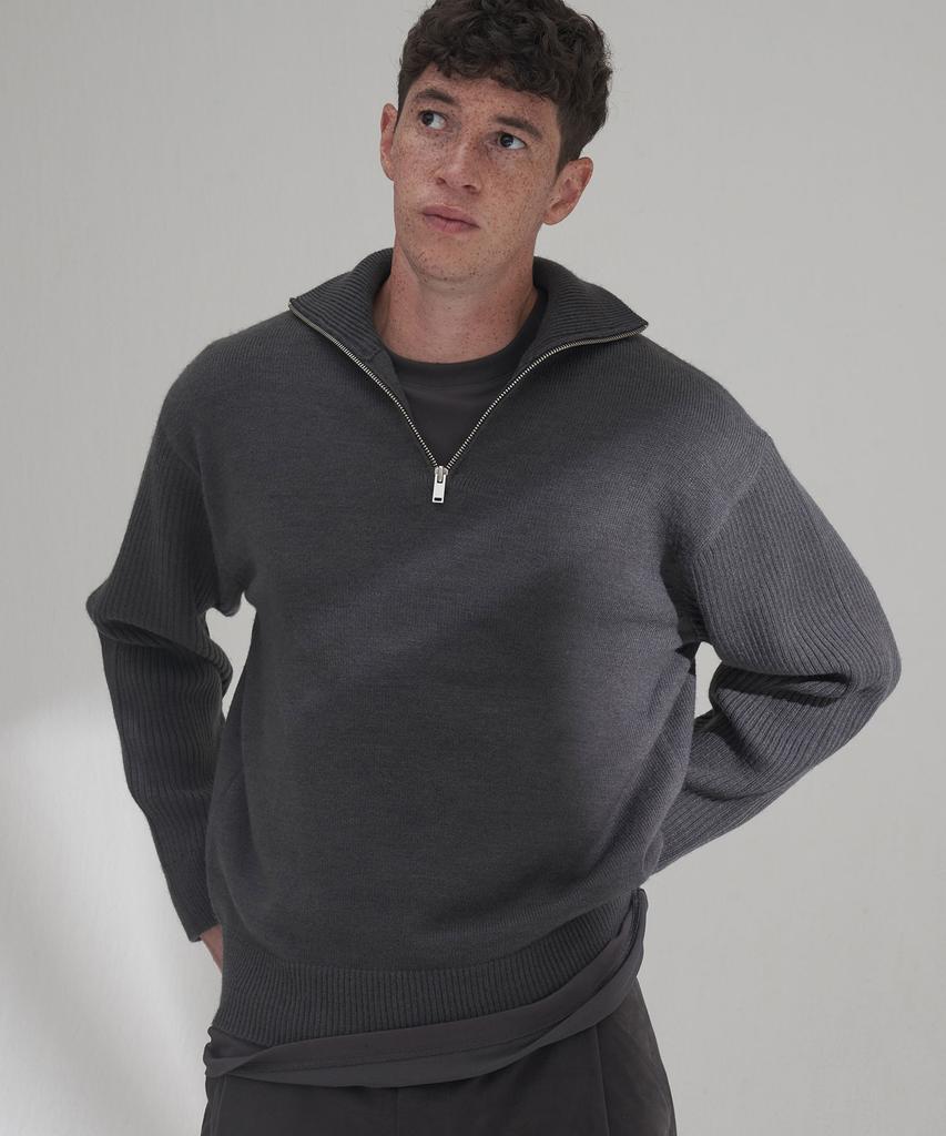 WMC Roll Neck Half-Zip Wool Knit_Charcoal Grey