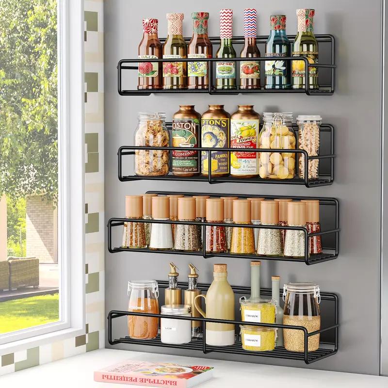 Magnetic Fridge Shelf Kitchen Seasoning Organizer Black Shelf Storage Rack for Refrigerator Washing Machine Side Organizer