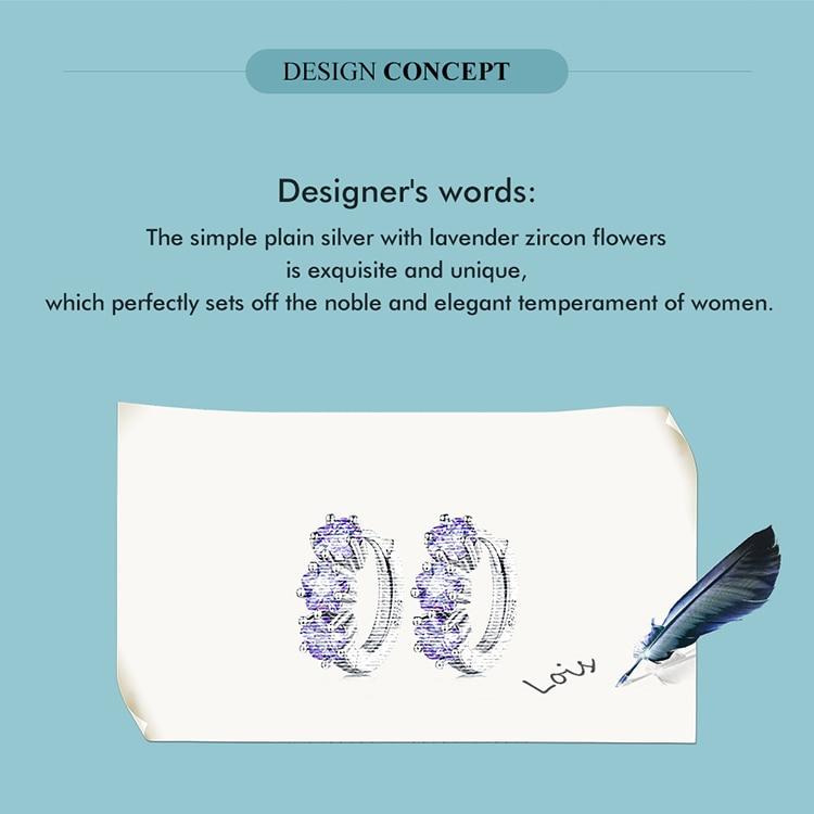 WOSTU 925 Sterling Silver Purple Zircon Stacked Star Ear Buckles Lavender Flower Hoop Earrings for Women Elegant Fine Jewelry