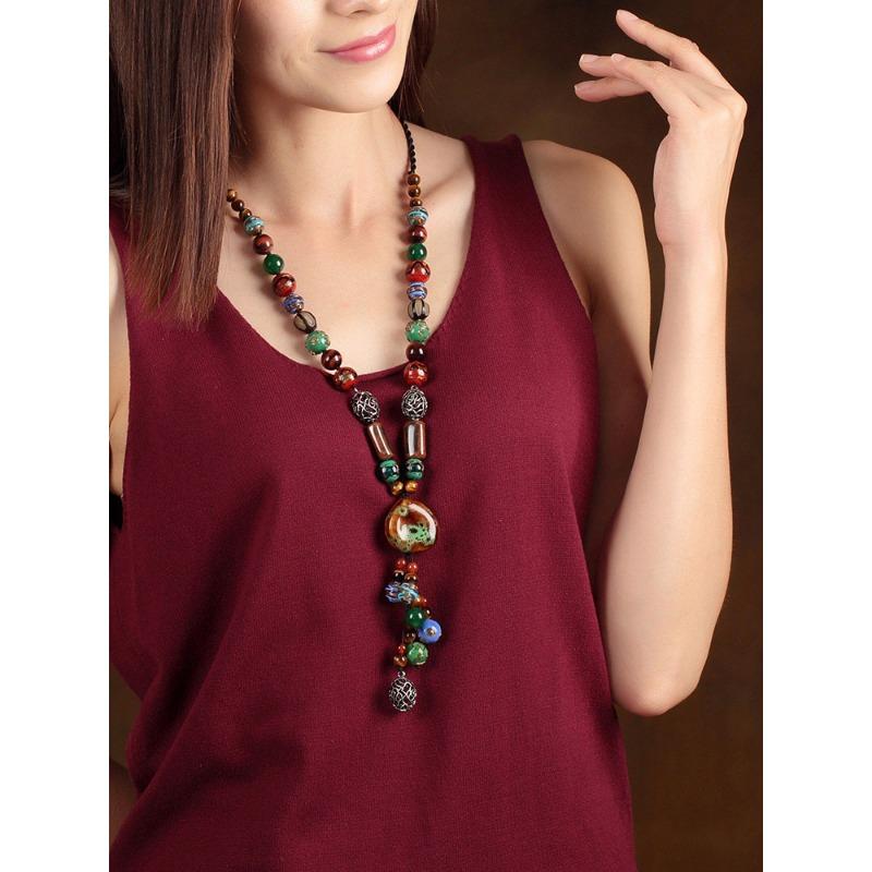 Цепочка для свитера Длинный стиль Характерный Высококлассный бутик Керамическая подвесная цепочка Украшение Глазурованная Характерное Ожерелье Этнический стиль Ретро Женский