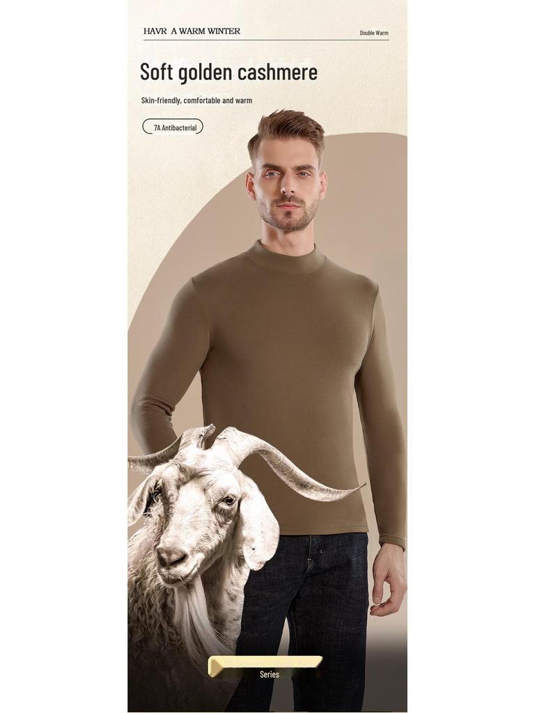 Мужской термотоп из немецкого кашемира с полувысоким воротником - антибактериальный, теплый, можно носить как рубашку с длинным рукавом