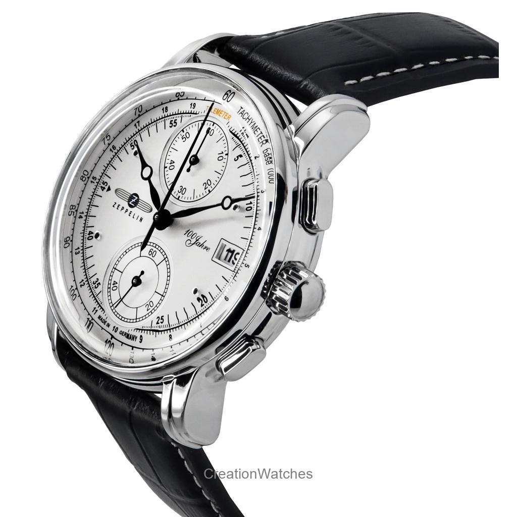ZEPPELIN Мужские часы 100 Jahre Chronograph с кожаным ремешком и серебряным циферблатом 86701