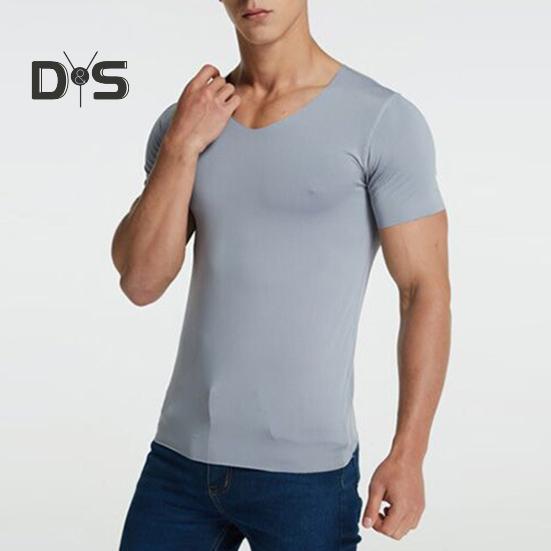 Мужские футболки Ice Silk, повседневная спортивная футболка с коротким рукавом, летняя дышащая влагоотводящая майка с V-образным вырезом