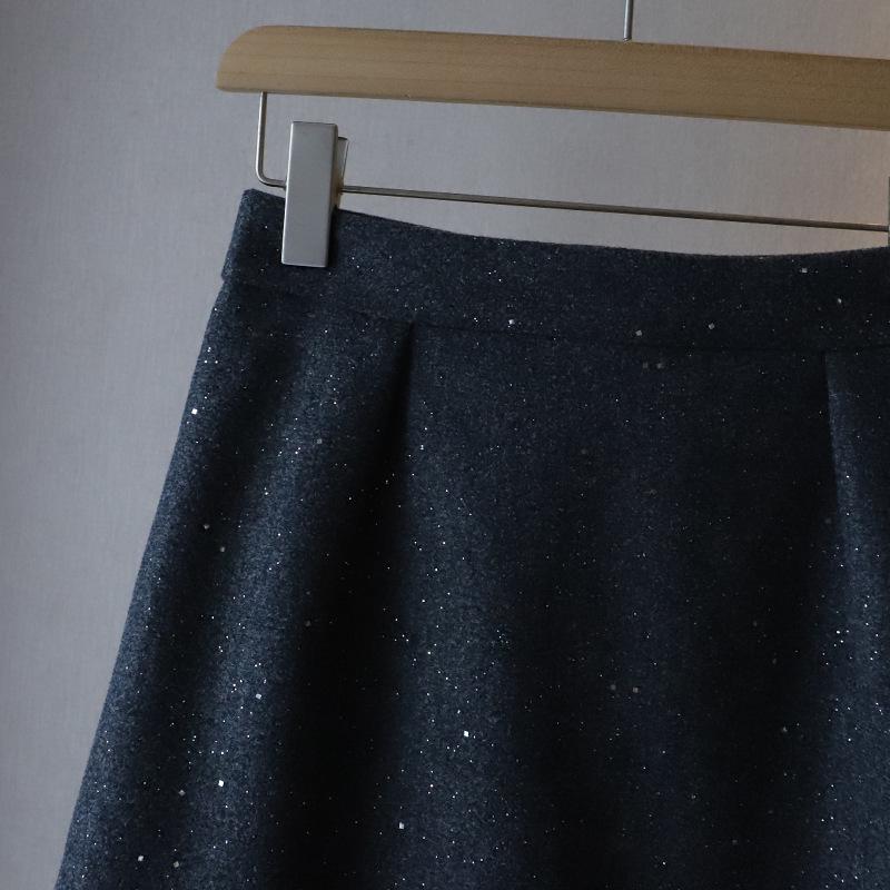 Bi Zheng 2024 Блестящая твидовая мини-юбка с кружевом, маленькая, облегающая