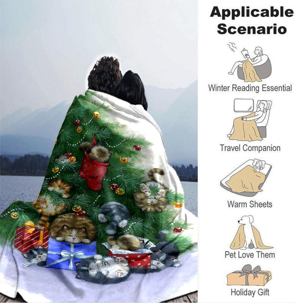 Christmas Cats Presents Blanket Soft Throw Blanket For Home Bedroom Bed Sofa Travel Office Solid Christmas Blanket
