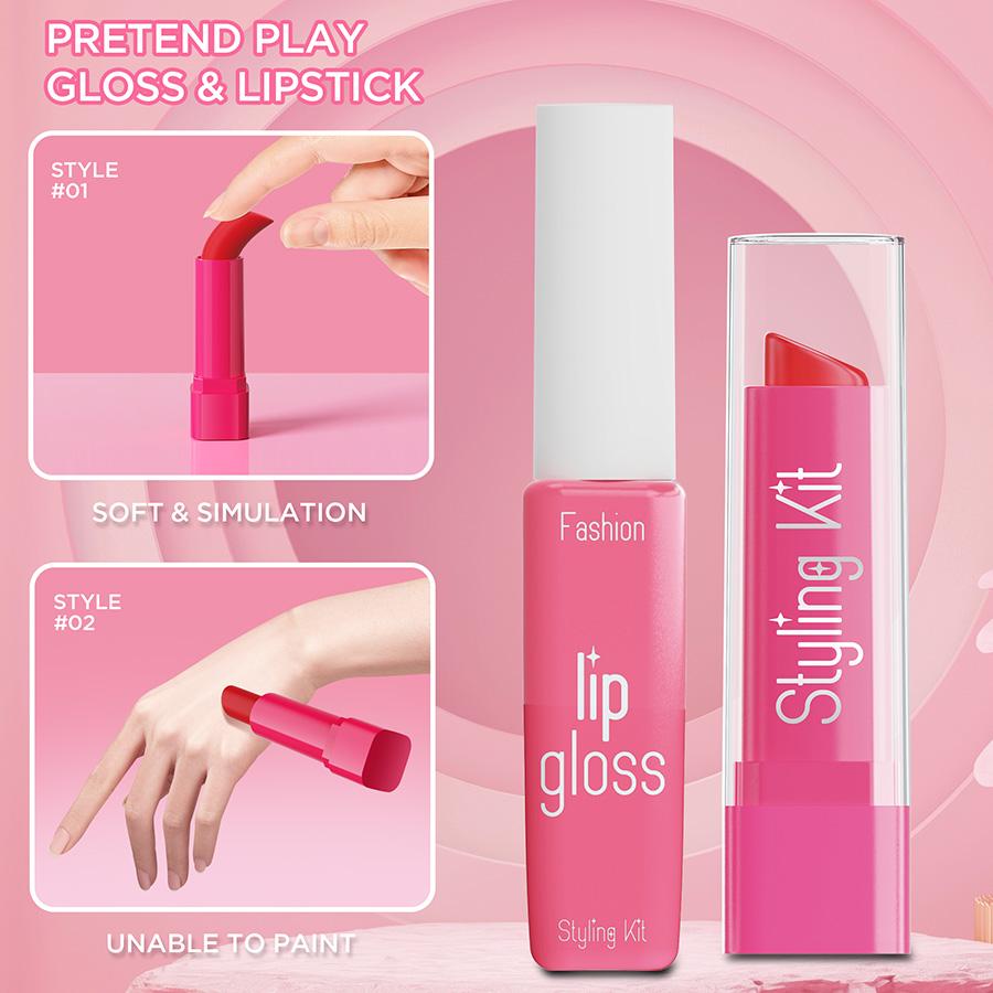 Pretend Makeup Toy Set For Girls,  Children'S Performance Handbag,Princess Role Play Toy,Portable Design Princess Cosmetics Bag,