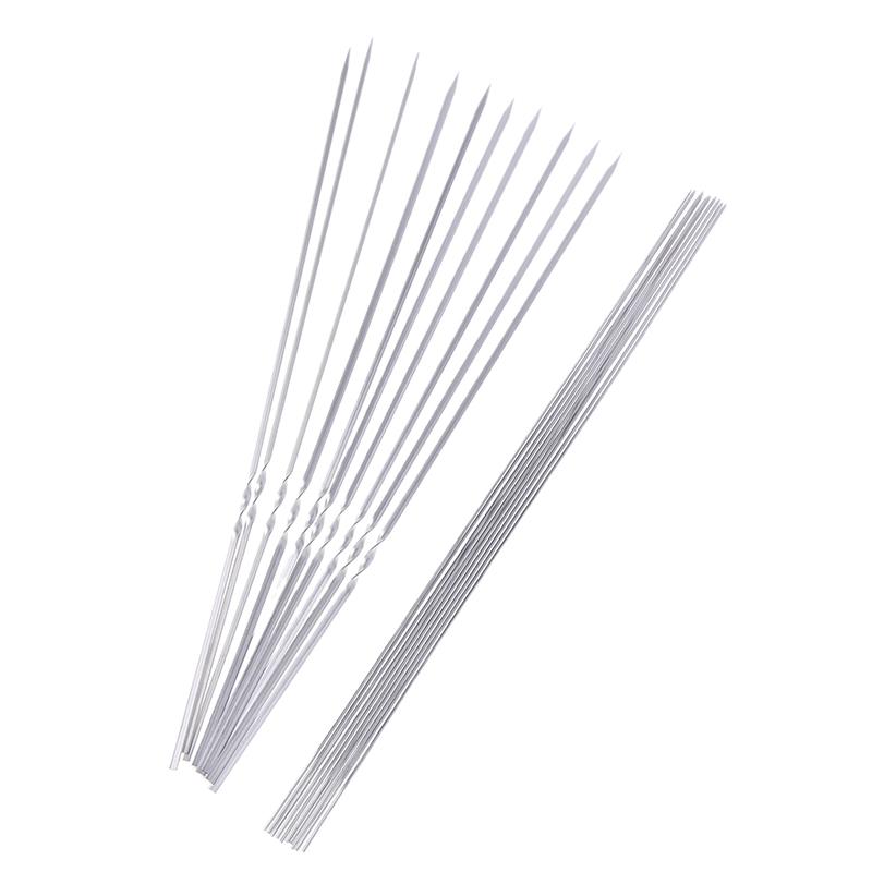 10 шт. Серебряные шампуры для барбекю из нержавеющей стали, многоразовые палочки для гриля, вилка для барбекю, принадлежности для барбекю, кухонный инструмент для кемпинга на открытом воздухе