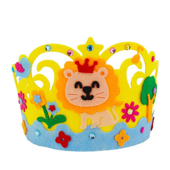 DIY шляпа с короной на день рождения для детей, мультяшный кролик, динозавр, торт, лев, животные, нетканый головной убор на день рождения, украшение для вечеринки, набор материалов для рукоделия