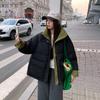Winter Korean Style New Contrasting Color Stand Collar Cotton Coat Women's Short Loose Thickened Coat for Small People