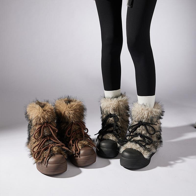 Мода 2024 года, женские зимние ботинки, уличные зимние ботинки с толстой подошвой, женские теплые меховые ботильоны, нескользящие зимние ботинки