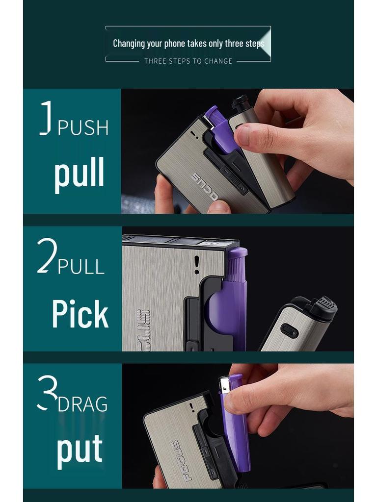 Focus YH001 Portable Cigarette Case with Replaceable Lighter - Creative, Separable Design