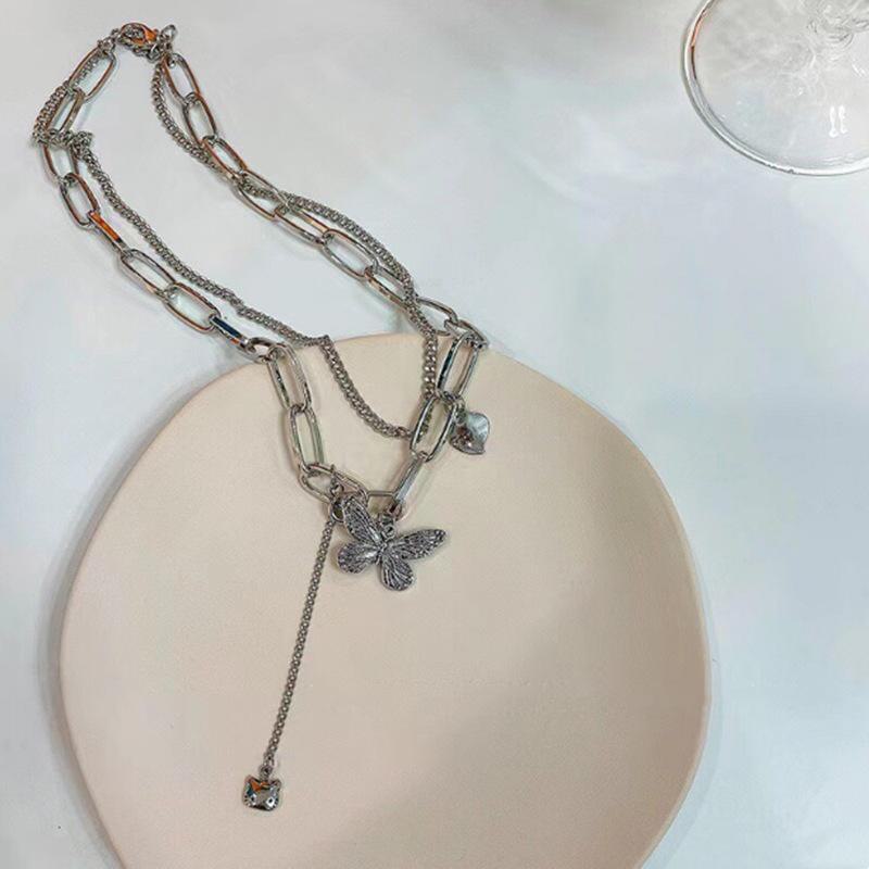 Двухслойное ожерелье-цепочка с бабочками: Аксессуар в холодном стиле, вдохновленный хип-хопом, для женщин