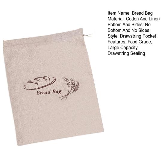 Homemade Bread Storage Pouch Single-layered Food Grade Large Capacity Drawstring Sealing Reusable with Liner Picnic Commute Preservation Bag