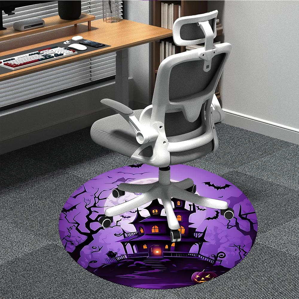 1pc Halloween HauntedHouse Office Round Area Rug, Under Office Chairs Bedroom Living Room Home Decor, Room Deco, Available in Various Sizes