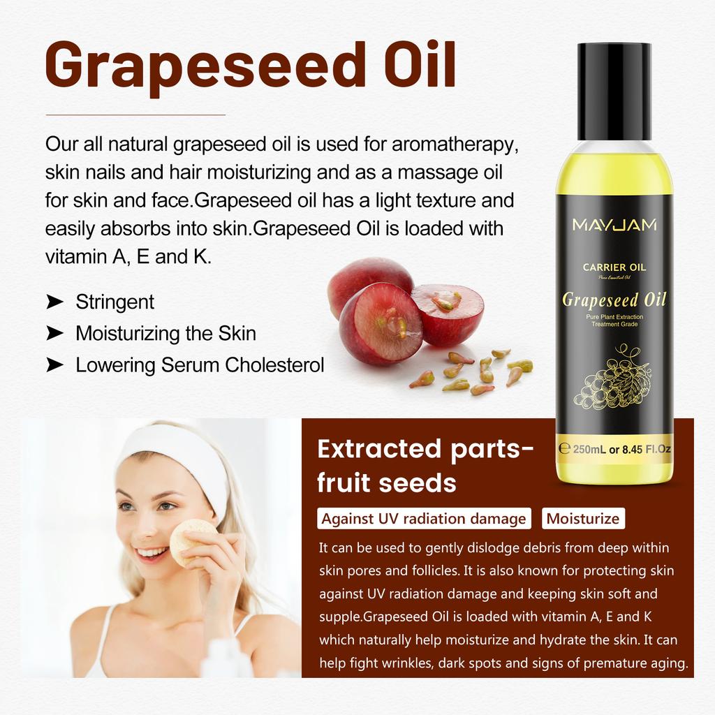 MAYJAM 250 мл 8,8 унций Масло-носитель Масло для кутикулы Кремы Масла для тела Бальзамы для губ Сладкий миндаль Шиповник Виноградные косточки Жожоба Оливковое масло