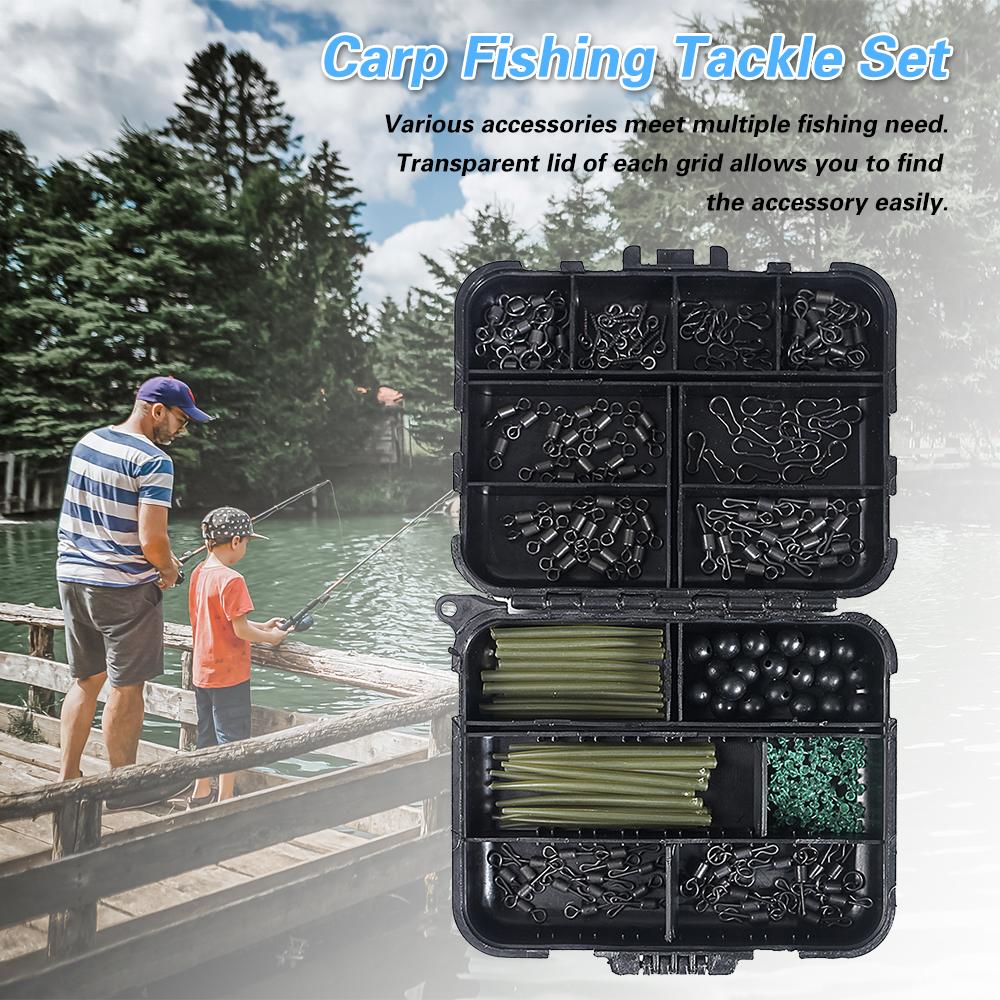 Carp Fishing Kits Swivel Snaps Matte Black Quick Change Rolling Swivel Speed Links Anti Tangle Sleeve Hook Stops Beads