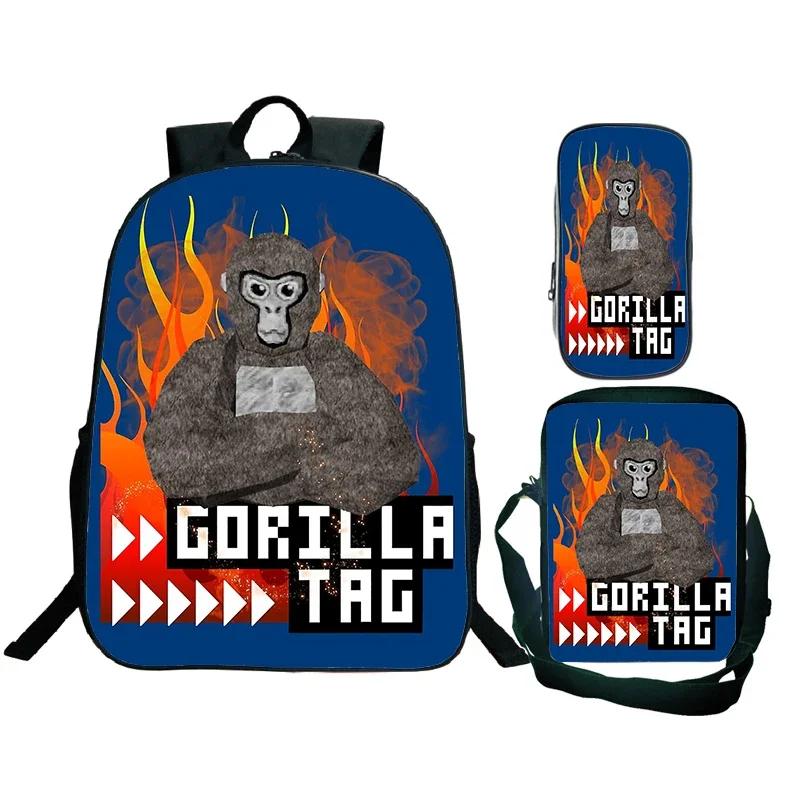 Рюкзак с принтом Gorilla Tag, сумка через плечо, пенал, набор из 3 предметов, школьная сумка для мальчиков, водонепроницаемая, с забавными мультяшными персонажами