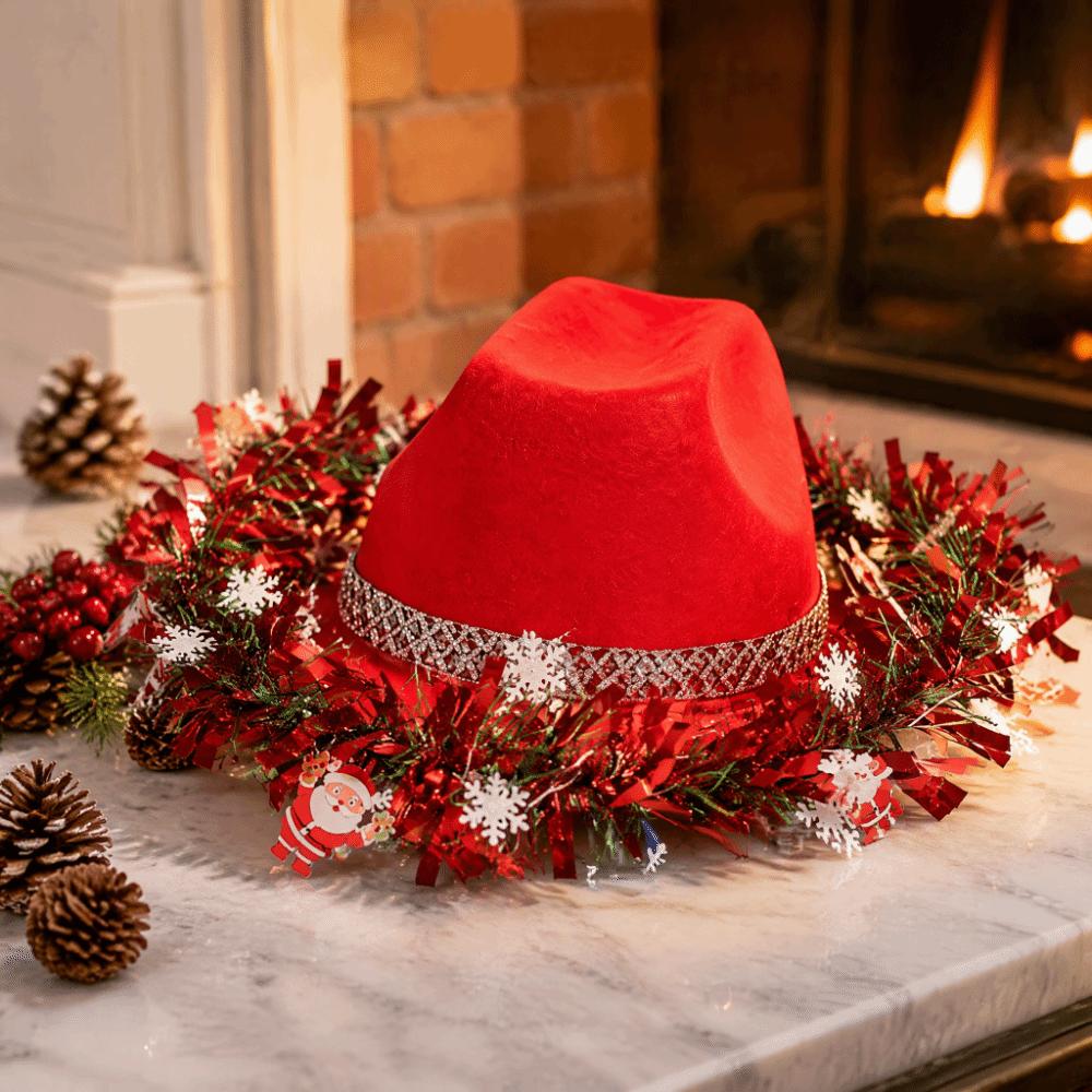 Vintage Christmas Cowboy Hat Sunscreen Wide Brim Hat Costume Hat Top Hat Valentine Day