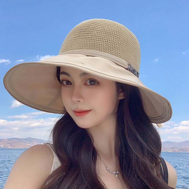 8250 K-style New Arrival Sun Hat Female Casual Fashion Letters Fisherman Hat Standard Sun Hat Tide Patchwork Big Brim Small