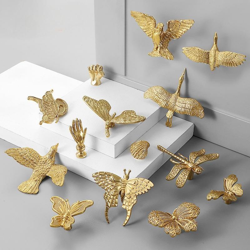 French Vintage Cabinet Pulls Brass Butterfly Dragonfly Shell Bird Wardrobe Chest of Drawers Shoe Cabinet Door Handle