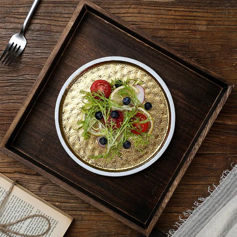 1Pcs Japanese Sushi Plate Gold-plated Ceramic Tableware Creative Steak Plate Roast Bird Barbecue Premium Sense Tray