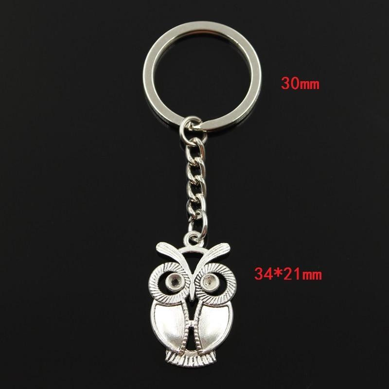 Fashion 30mm Key Ring Metal Key Chain Keychain Jewelry Antique Silver Color Plated Big Eyes Owl 34x21mm